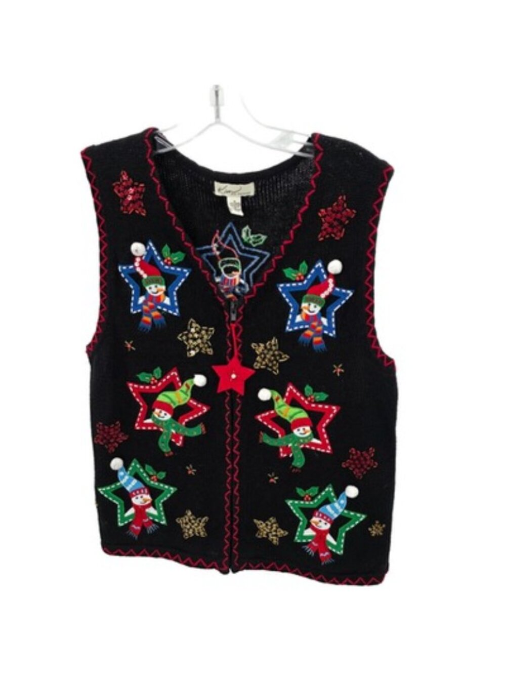 Vintage Kim Rogers Sweater Vest Women S Zip Black Snowman Christmas Ugly Holiday